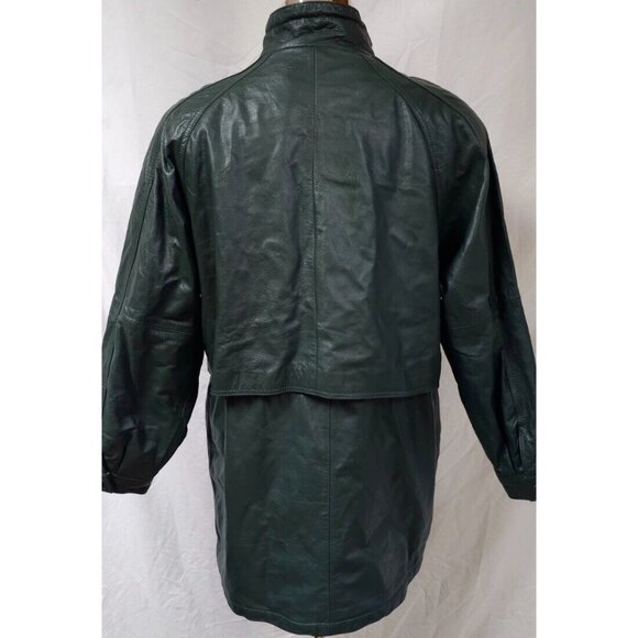 Jacqueline Ferrar JC Penny Large Green Quilt Lined Zip Leather Anorak Coat NWT - Picture 4 of 16